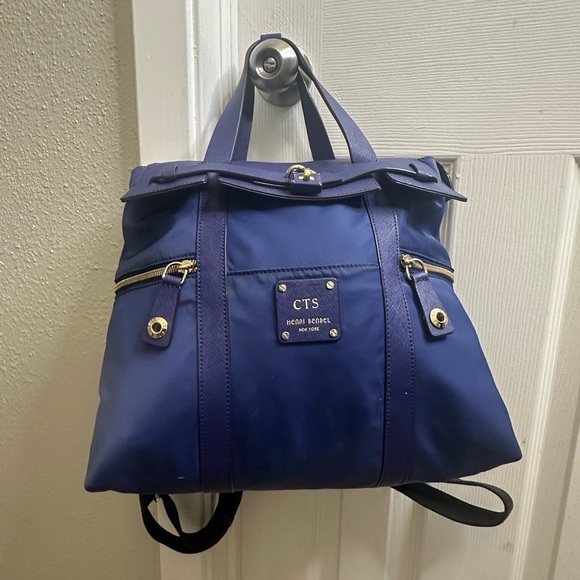 Henri Bendel Jetsetter Convertible Navy Blue Leather Nylon Backpack main image 11